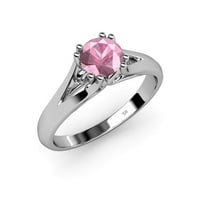 Pink Tourmaline Prong Politaire Ring 0. CT в 14K бяло злато.size 6