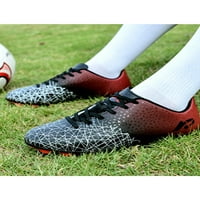 Lacyhop Big Kid Sport маратонки с нисък топ футбол кръгли кръгли пръсти футболни обувки на открито гъвкава атлетична обувка комфорт дантела черно червено дълги клити 2y