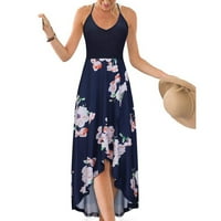 Женски флорални отпечатани без ръкави Макси слънчева рокля плажна ваканционна рокля бохо рокли подаръци на хлабина синьо 5xl