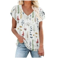 блузи за жени обличане случайни реколта флорални Шапки ръкав върхове хлабав годни летни тениски тениски летни спестявания клирънс
