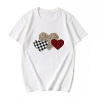 Bouanq Valentines Day риза жени биволски кариран леопард любов сърце тениска с къс ръкав сладък графичен принт тийпърс върхове