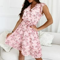Бохемски рокли за жени,дамски летни Флорални печатни рокля Дамска Мода Бохемски в-врата хлабав къс ръкав печат мини дължина рокля розов ШЛ