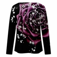 Scyoekwg есенни ризи с дълъг ръкав за жени модерни ежедневни екипажи флорални пеперуди шарки тениска пуловер свободен приготен силни блузи за гамаши 06-рок XL
