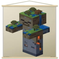 Minecraft - Стенски плакат на зомбита с дървена магнитна рамка, 22.375 34