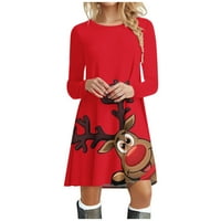 Мода Дамски ежедневни дълъг ръкав о-деколте Коледа Принт Дамски свободен рокля тениска мини Суинг рокля дълъг ръкав рокля за жени в врата Къси туника рокли за жени