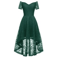 Дамски рокли дантела v-образно деколте A-line модна мода за лятна рокля с къс ръкав тъмно зелено l