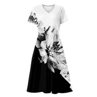 Женски рокли, отпечатани от средна дължина A-Line късо ръкав Небрежно лято V-образно деколте бяло 4xl