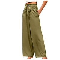 Спестяване на лятна ваканция, Poropl Loose широк памучен панталон с крак Прави ежедневни панталони жена Суитчънс Просвет зелени размери 6