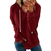пухкави Суитчъри за жени хлабав годни случайни Шнур Дълъг ръкав пуловер зима есен Плътен цвят сива врана вино Размер 2ХЛ