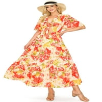 Летяща доматна женска лятна флорална рокля Midi рокля