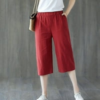 Небрежно еластична еластична талия, удобни джогинг изрязани суитчъри широк крак йога свободни меки пижами панталони с джобове червено L