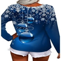 Дами Tee V Neck Тениска с тениска с дълъг ръкав жени Небрежна туника блуза коледни пуловер синьо 5xl