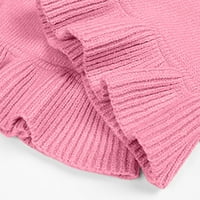 Есенни пуловери за жени Ruffled Long Loweve пуловер Платов цветен кабел плетен пуловер Небрежен V Врат пуловер Топс Просвета пуловери жени