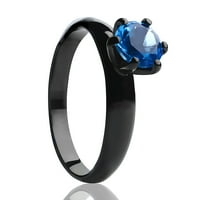 Сватбен пръстен за пасианс - сватбен пръстен на CZ - черен сватбен пръстен - Пръстен пасианс - аквамарин, 7.25