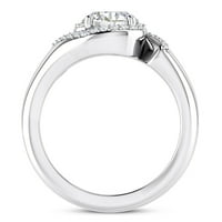 2КВ естествен диамантен моасанит ореол вихър 18к Бяло Злато Булчински годежен пръстен