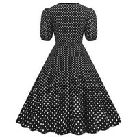 Дамски ежедневни полка точка с къс ръкав 1950-те години домакиня вечерно парти бална рокля Дамски Рокли Дамски ежедневни рокли Черно ШЛ