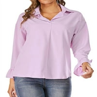 Жените Извънгабаритни Плътен цвят Ревера яка пристъп ръкав Случайни риза с-3ХЛ