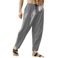Baocc Men's Pants Мъже пролетта и летните панталони ежедневни всички съвпадат с твърд цвят памучен спално бельо свободен панталон моден плаж панталон сиво
