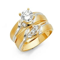 Jewels 14K бяло и жълто злато два тона кръг кубичен циркония CZ сватбена лента и годеж Булчински пръстен Два сет размер 6.5