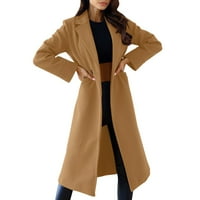 Кариран размер Дамски солиден цвят ревера двойно палто зима дълъг бутон вълнено палто