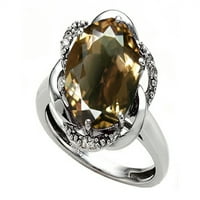 Томасо дизайн овален 12х Оригинален опушен кварцов пръстен в КТ Бяло Злато размер 4. Възрастни Жени