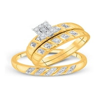 10k жълто злато диамантен клъстер съвпадащ сватбен комплект cttw