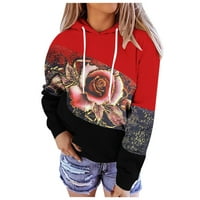 Дамски Суитчъри С качулка Шнур Дълъг ръкав Цветен печат с Джобове Случайни хлабав пуловер
