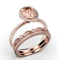 Комплект за булчински пръстен Art Deco 2. Карат овален разрязан морганит и диамантен мойсанит годежен пръстен, сватбен пръстен в 10k плътно бяло злато, подарък за нея, подарък за жена, обещание за трио на пръстена