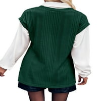Жените контрастират цветна яка на ревера с дълъг ръкав ребро в пуловерна риза