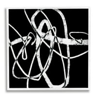 Ступел индустрии Затруднени течност бели линии на Черно абстракция индустриална живопис бяла рамка изкуство печат стена изкуство, 24, дизайн от Лиза Риджърс