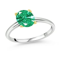 Gem Stone King 10K бял златен пръстен с жълто злато Prongs Politaire Ring Set със зелена циркония