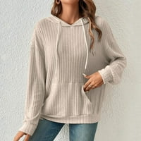 Женски есенни качулки с дълги ръкави с джобове плътни оребрени ежедневни суичъри за теглене пуловер сив sizexl