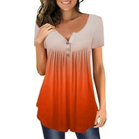 Дамски блузи в-Деколте твърди пеплум ежедневни дамски модни блузи с къс ръкав летни блузи оранжев 4хл