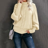 Пуловери за жени в средата на шията хлабав дълъг ръкав плетен твърд цвят пуловер от топ пуловер