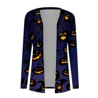 KnoSfe Business Rishs for Women Plus размер Halloween Lightwight Cardigan Pumpkin Ghost Open Front Предлетен пуловер с дълъг ръкав есенни тоалети тъмносин 5xl