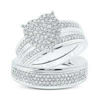 Diamond Deal Sterling Silver неговото кръгло Diamond Heart, съвпадащ сватбен комплект CTTW
