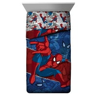 Jay Franco Marvel Spiderman Burst Twin Bed Bed Cet - Включва обратим утешител и лист - спално бельо - супер мек устойчив на избледняване микрофибър -