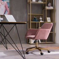Аукфа домашен офис стол-кадифе бюро стол-360°Въртящ се регулируем на височина фотьойл, акцент стол за хол спалня домашен офис-Розово