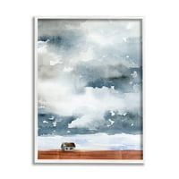 Ступел индустрии далечни селски къща тежки облаци акварел живопис Живопис бяла рамка изкуство печат стена изкуство, дизайн от Дженифър Пакстън Паркър