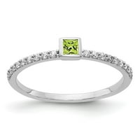 14k бяло златна пръстенна лента Gemstone peridot круша зелен диамант кръг, размер 9