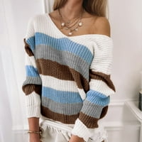 adviicd подрязани пуловерни жени причинно -следствени пуловер цветен блок плетка пуловер от рамо удобни джъмперни върхове