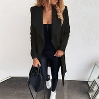 Baberdicy плюс размер пуловери жени с дълъг ръкав космат отворен фронт къса жилетка костюм сако солидно палто жилетка за жени （Black 3XL)