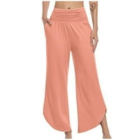 Жените панталони на клирънс Плътен цвят Удобни отдих девет точки панталони анцуг йога панталони Открит розов Размер