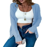 Paille жени жилетка пуловер V Neck Cardigans Button Down outbear Loose Holiday пуловери Sky Blue S