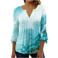 Дамски летни блузи потник за жени клирънс продажба случайни хлабав скъпа флорални ръкав блузи за жени,Светло синьо, л