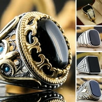 Анвазис Мъже пръстен древен модел Реколта метал Дърворезба страна Модерен Пънк циркон пръстен сватбени бижута антични сребро САЩ 7
