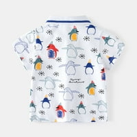 -Сели за момчета Малки и големи копчета с къс ръкав с риза Карикатура за пингвин за пингвин за пингвин с джобове в продължение на 4- години