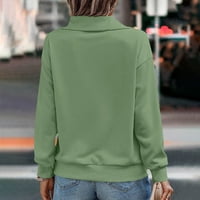 Есен Суитчъри за жени Модерен Плътен цвят Дълъг ръкав асиметрични цип нагоре в врата Пуловер върхове случайни Поло туника риза блуза армия зелен м