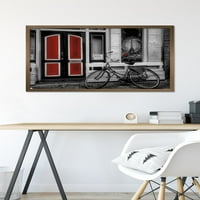 Градски велосипед в черно -бял цвят Избран плакат за червена стена, 22.375 34 в рамка