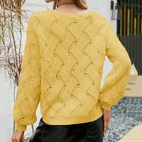 Жени есен и зима хлабав плетен пуловер V Врат Плътно цветово пуловер пуловери пуловери за мъже жълти s